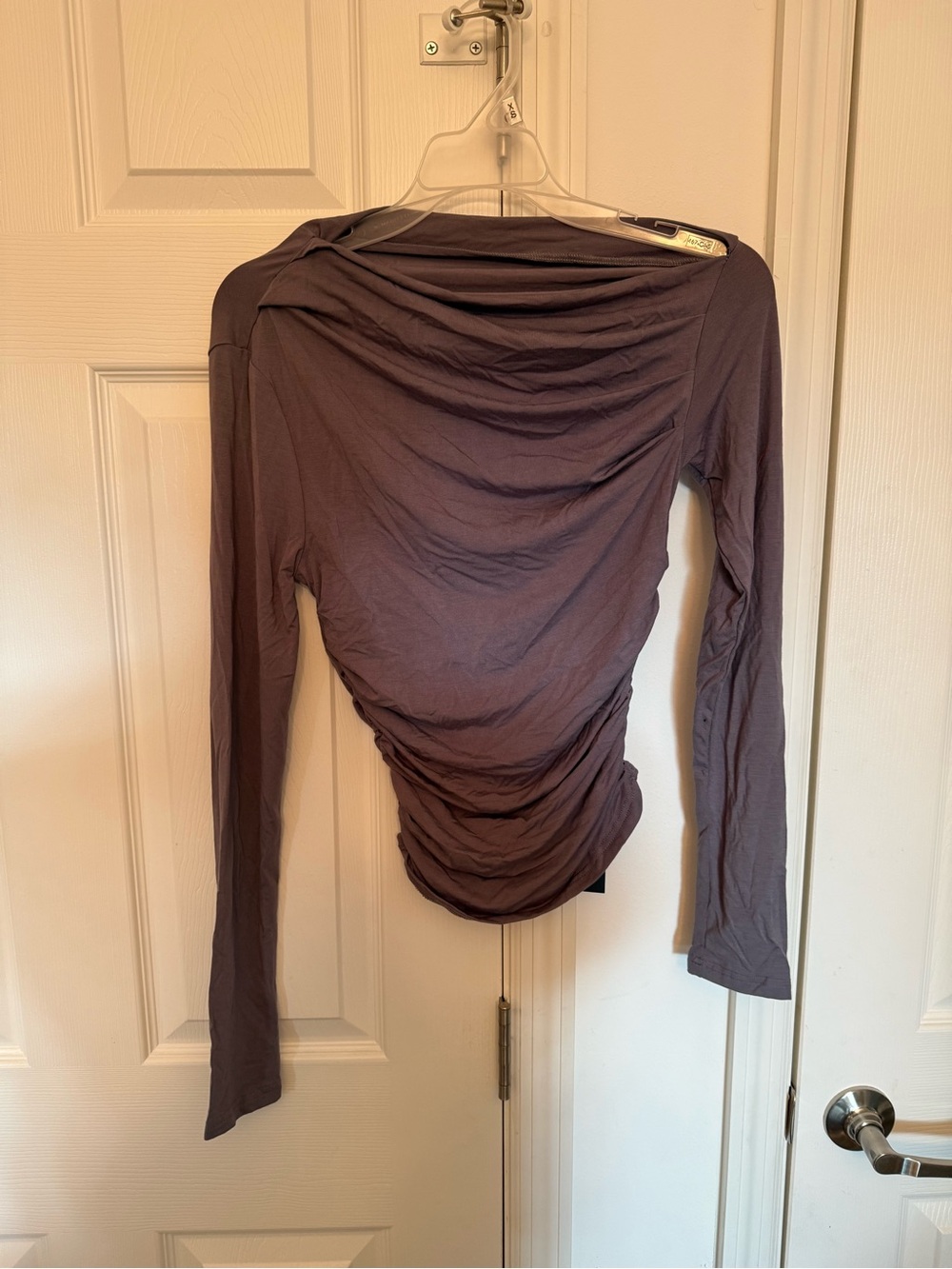 Women's Long Sleeve Ruched Top - Slate Gray